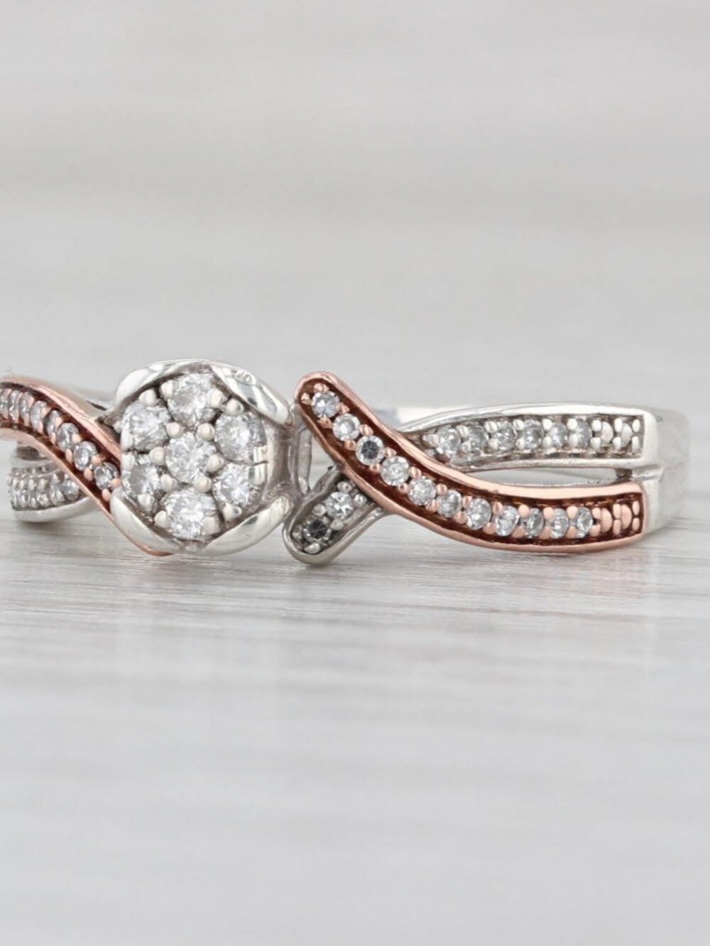 0.17ctw Diamond Cluster Engagement Ring 10k Rose Gold Sterling Silver Size 6.25